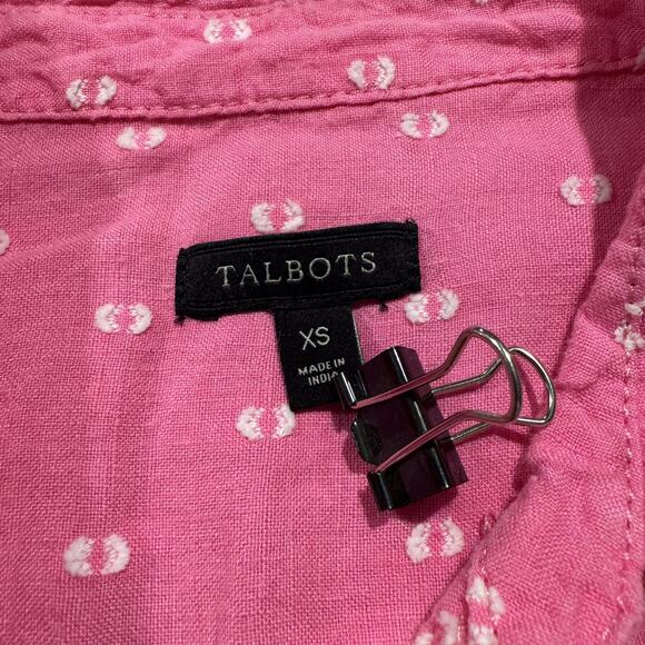 Talbots Top Linen Y2K Preppy Valentines Feminine Cottage Girly Swiss Dot Pink XS - Picture 3 of 6